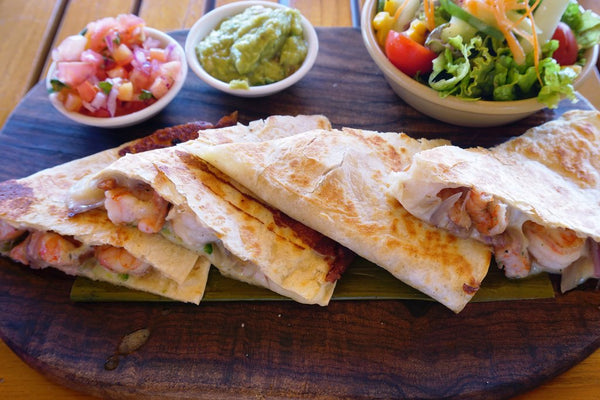 Shrimp Quesadillas With a Spicy Cheese, Onion, &amp; Pepper Filling