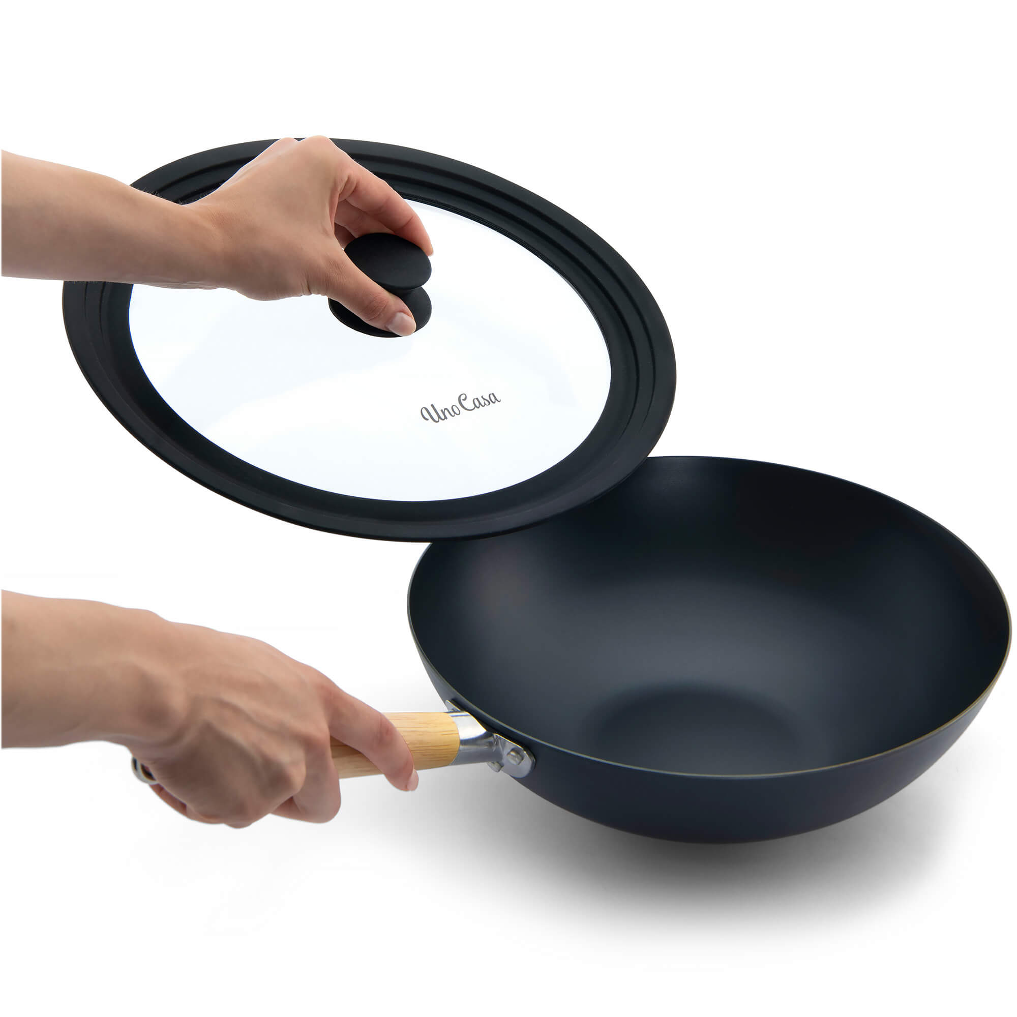 Fine Iron Wok Pan With Lid Stir Fry Wok Non-Stick Big Flat Bottom