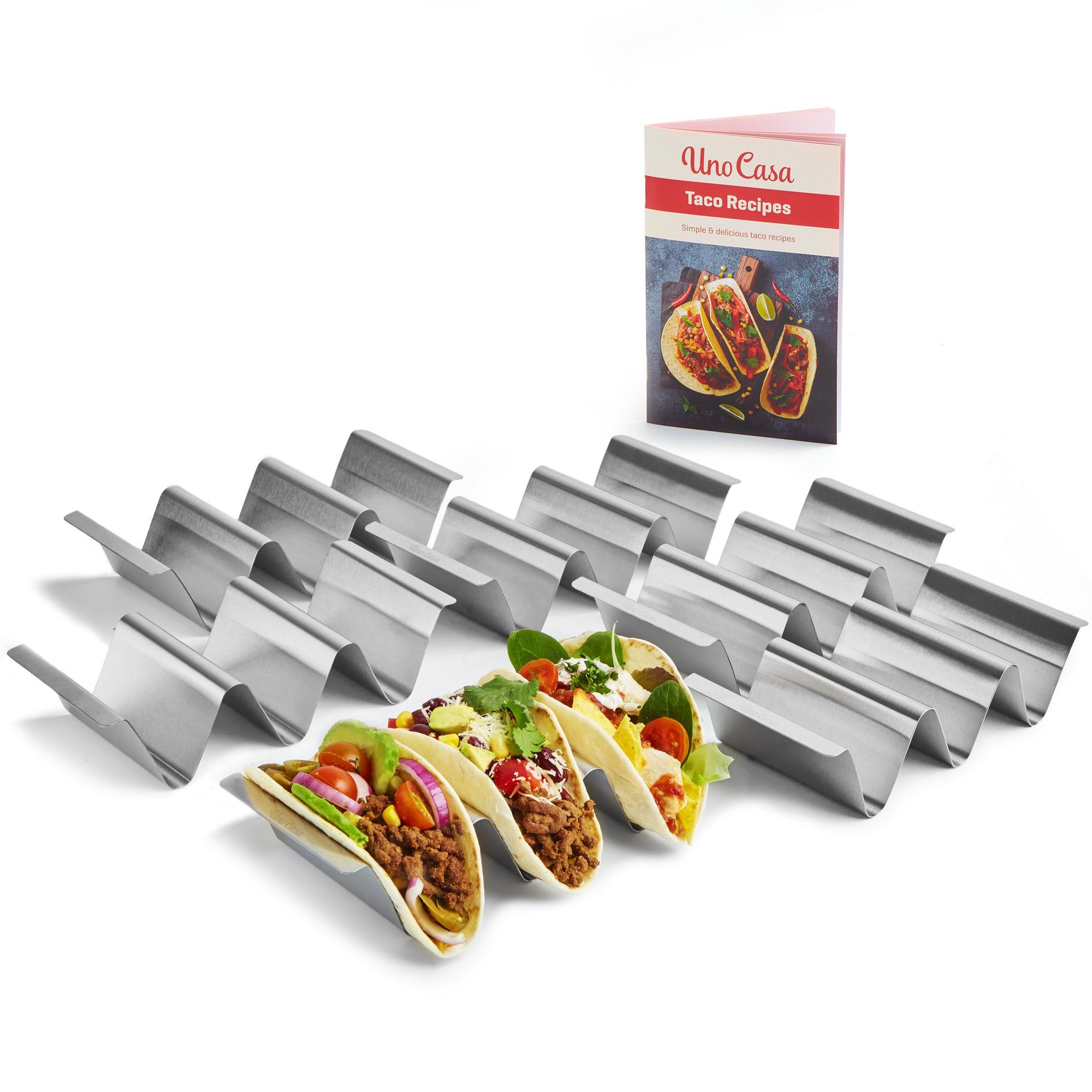 6 taco holders and recipe book