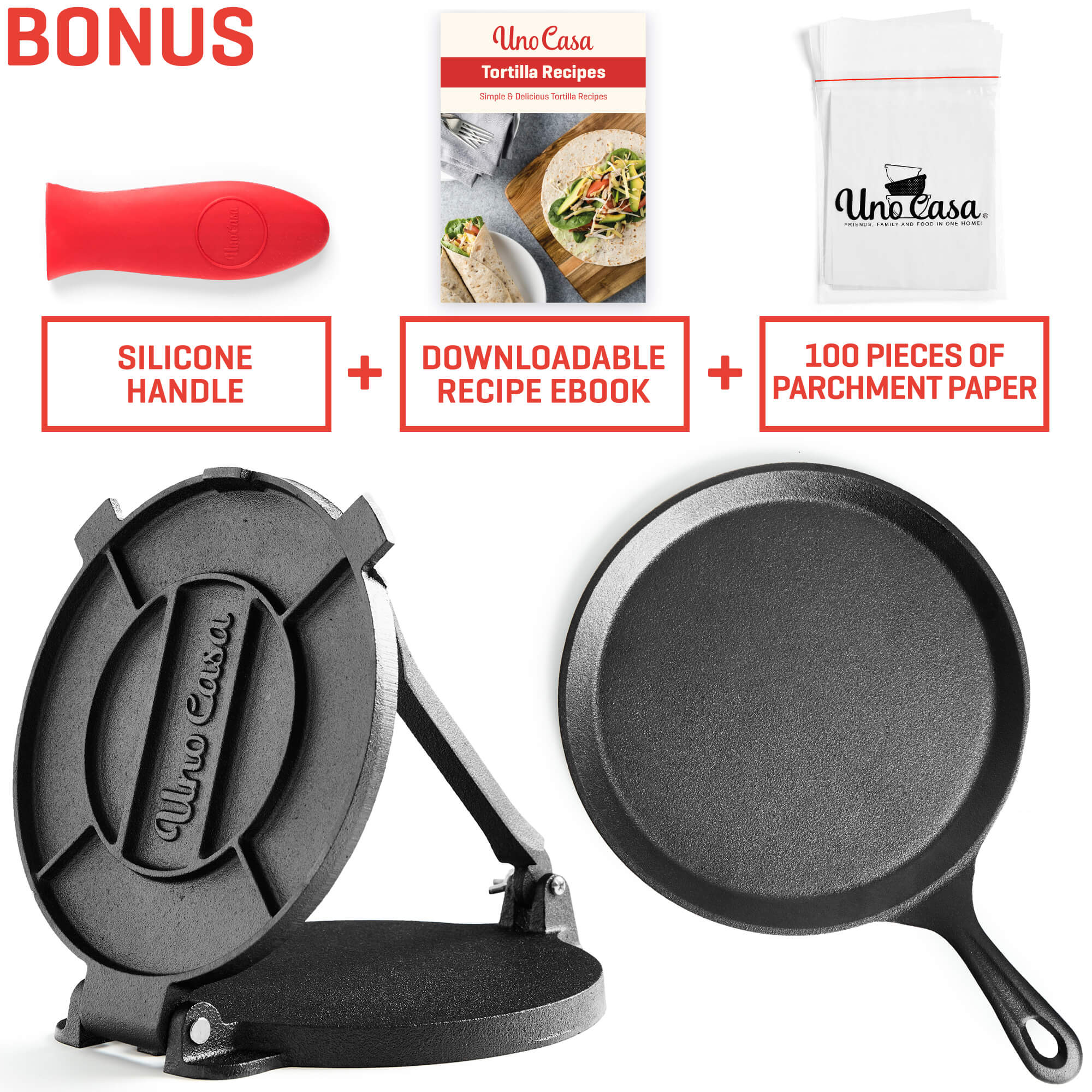 COMAL PAN AND TORTILLA PRESS (8IN) BUNDLE