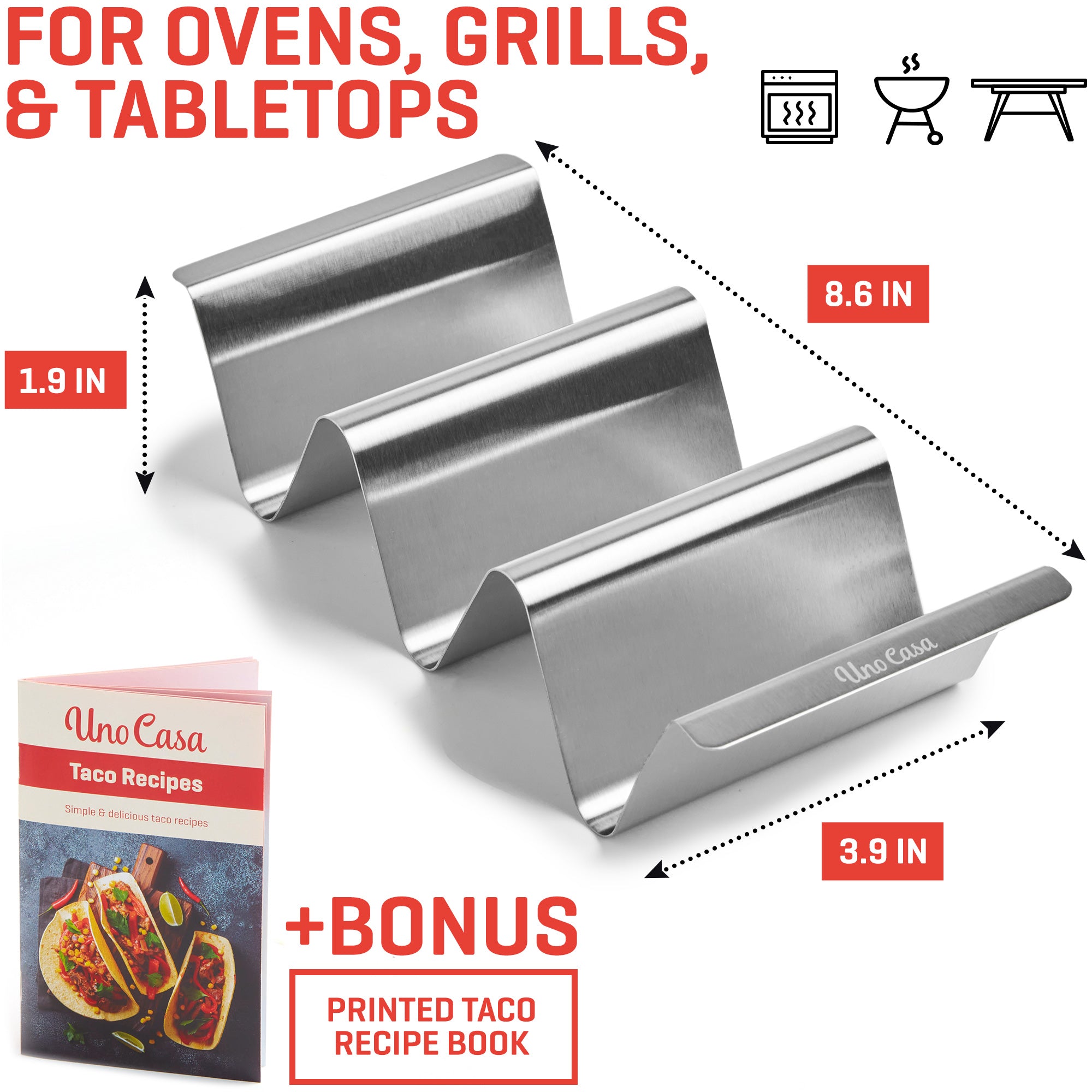 thumbnail image 2 of Stainless Steel Taco Holders 2-Pack, Holds 4 Tacos 2 of 11