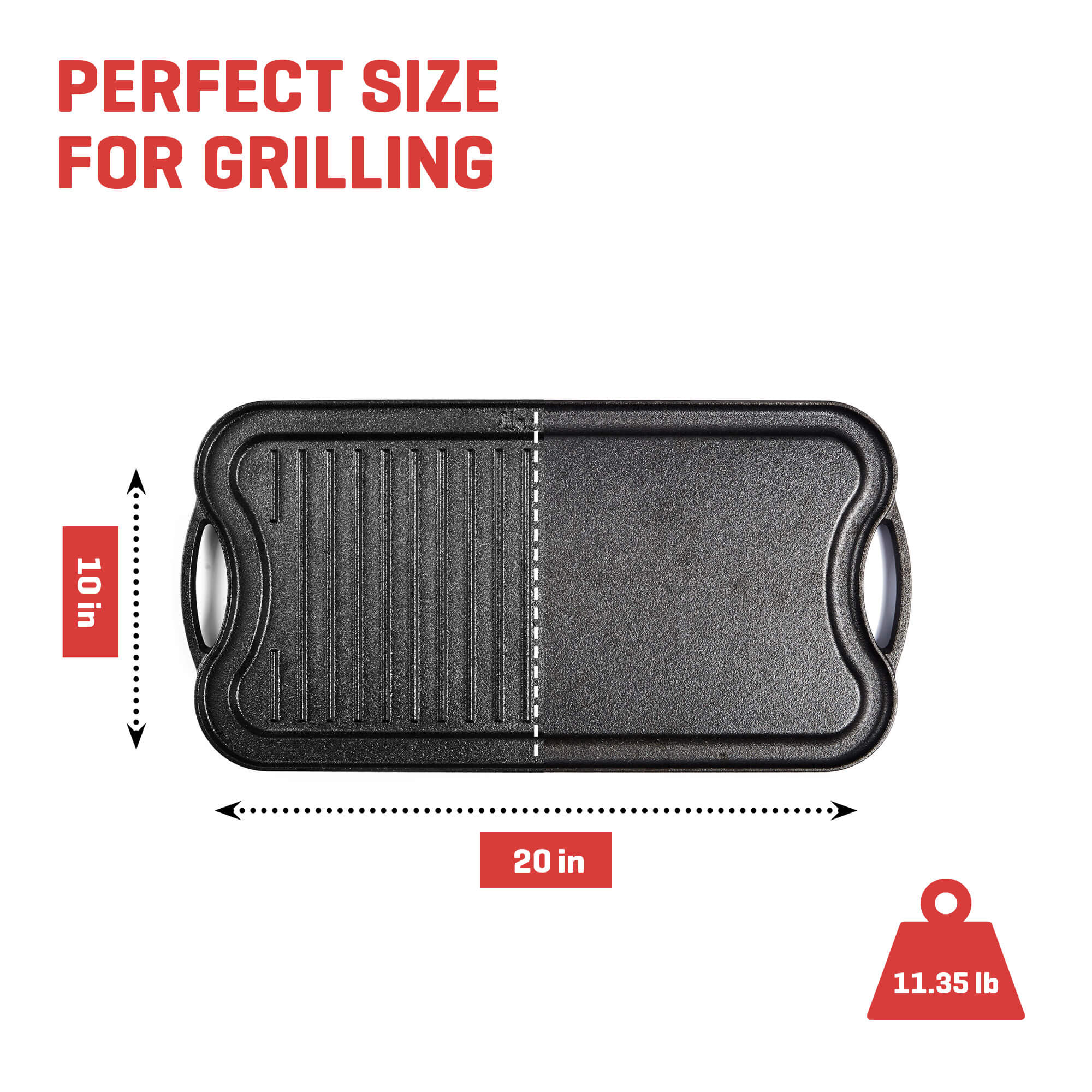  Uno Casa Cast Iron Griddle Grill - 10x20 Inch Pre-Seasoned Griddle  Pan for Stove Top, Two Sided, Natural Non-Stick Grill Griddle - Chainmail  Cleaner Included: Home & Kitchen